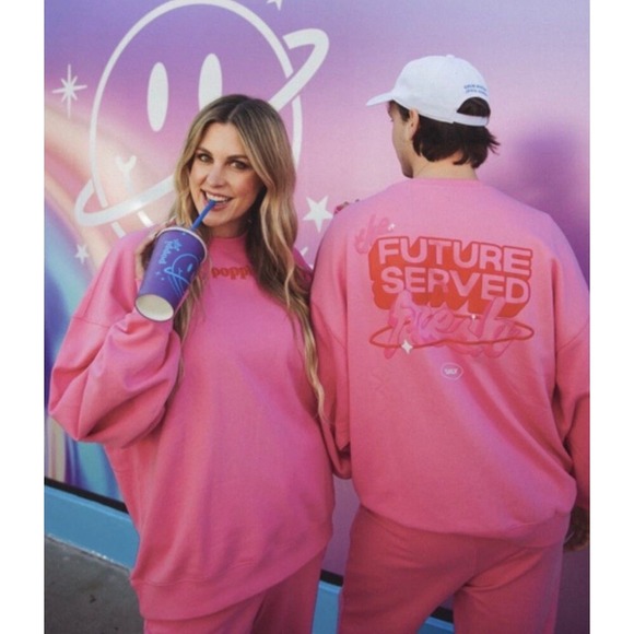 Poppi Future Served Fresh Pink Crewneck Sweatshirt Birthday Suit Oversized Large - Picture 1 of 8